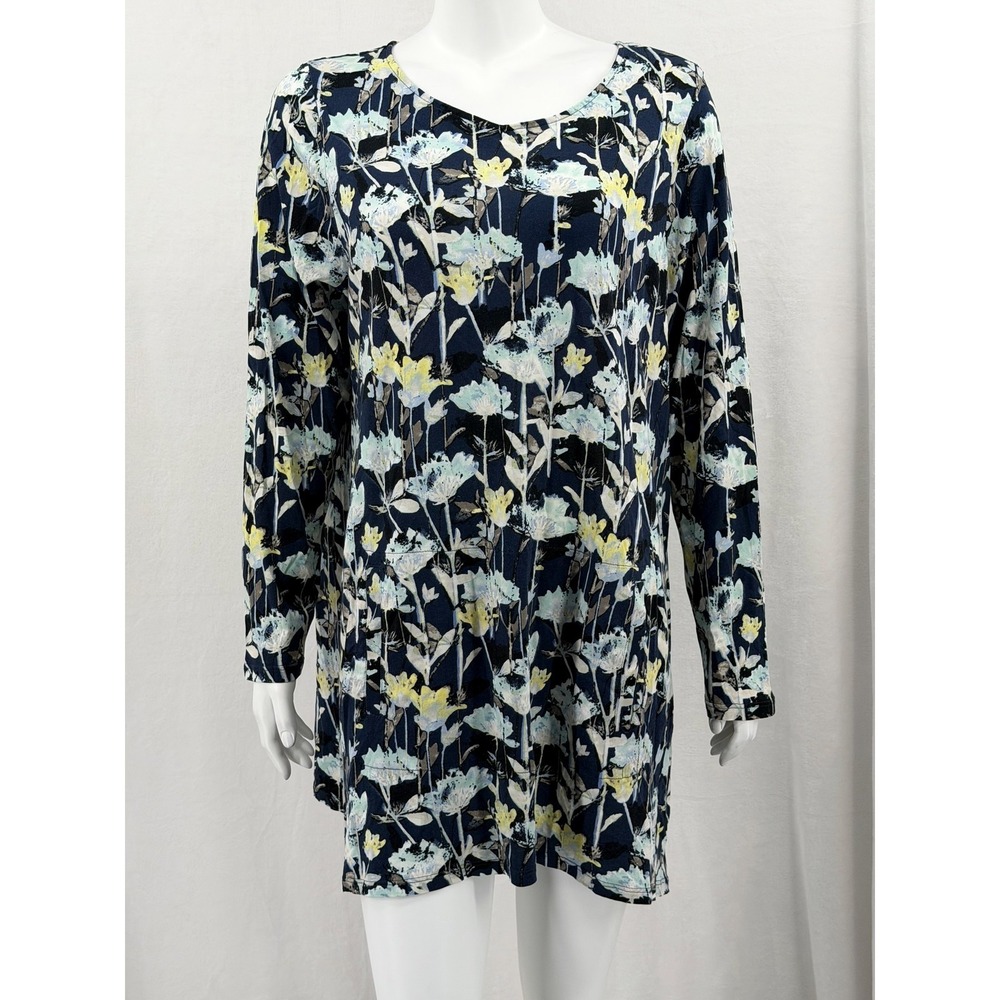 Pure J Jill Top Womens 2X Navy Floral Long Sleeve Boho Casual Comfortable Flowy